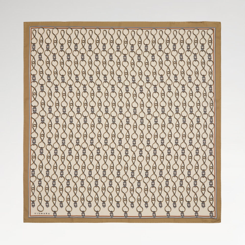 Beige Vector Chain Pattern Twill Silk Square Scarf