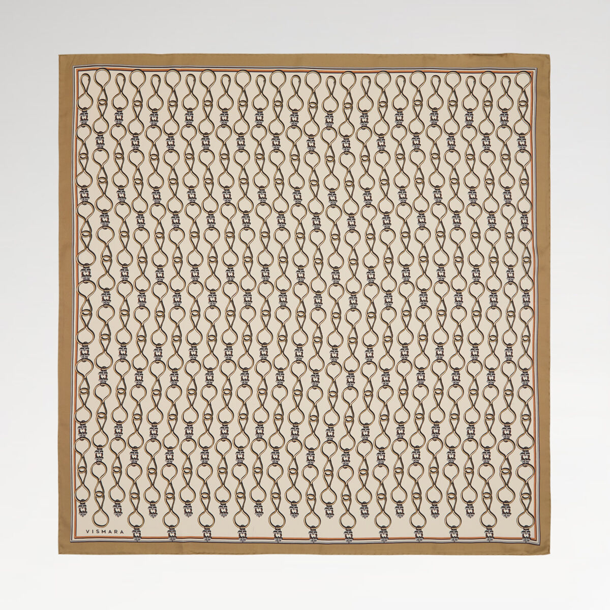 Beige Vector Chain Pattern Twill Silk Square Scarf - 1