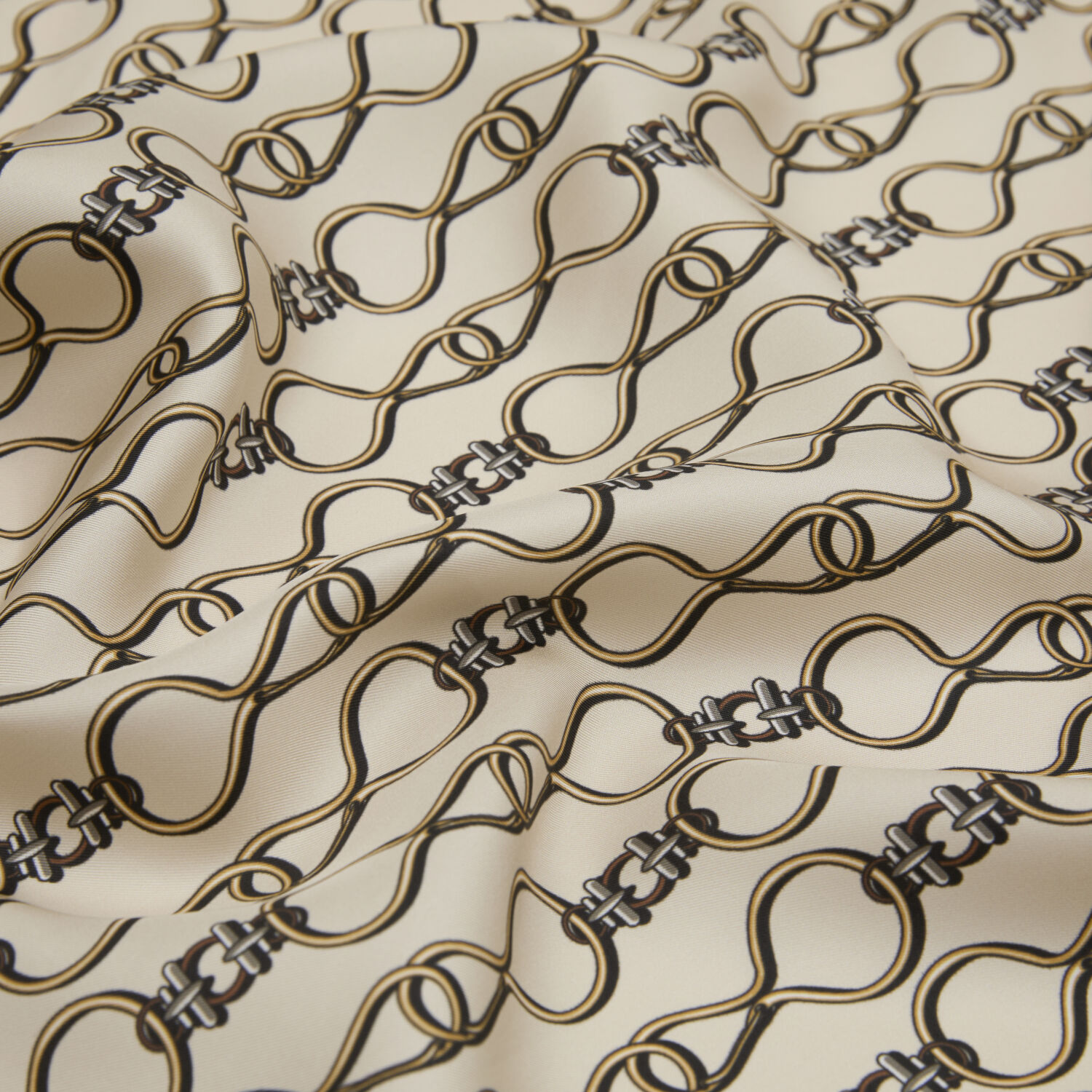 Beige Vector Chain Pattern Twill Silk Square Scarf - 2