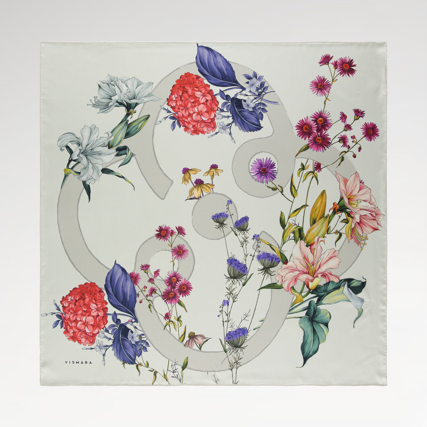 Beige Virelle Pattern Twill Silk Square Scarf - 1