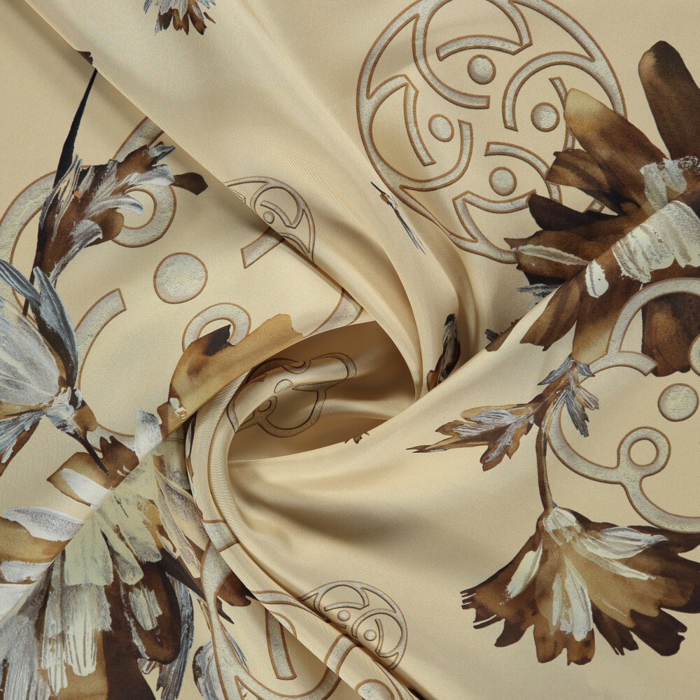 Beige Vismara Spring Flower Patterned Silk Square Scarf - 2