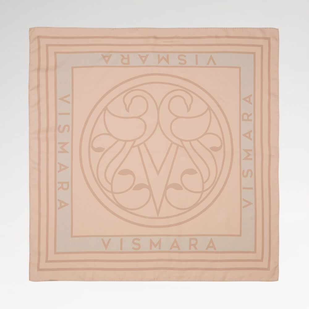 Beige Vismara Swan Pattern Twill Silk Square Scarf