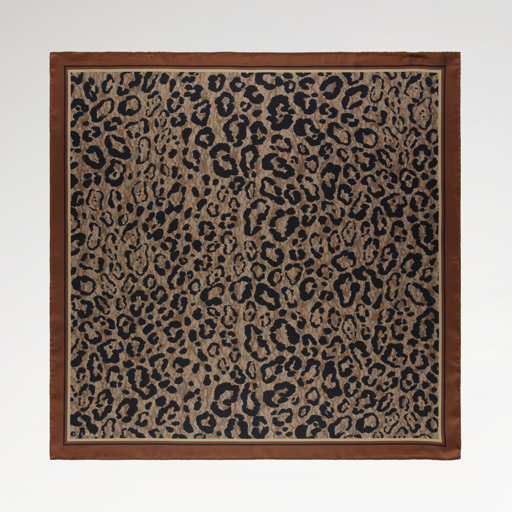 Bej Bulutsu Leopar Desen Twill İpek Eşarp