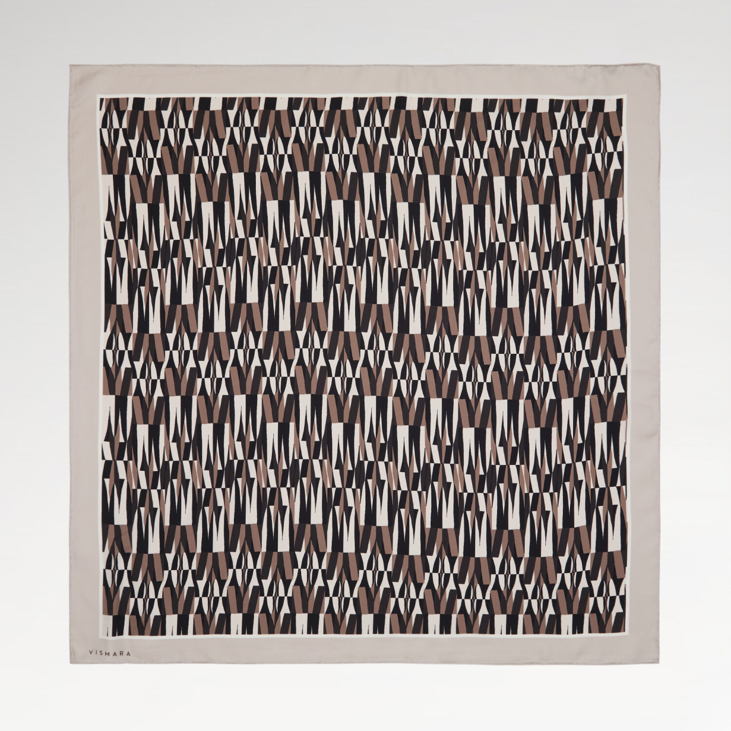 Bej İkat Retro Desenli Twill İpek Eşarp - 1