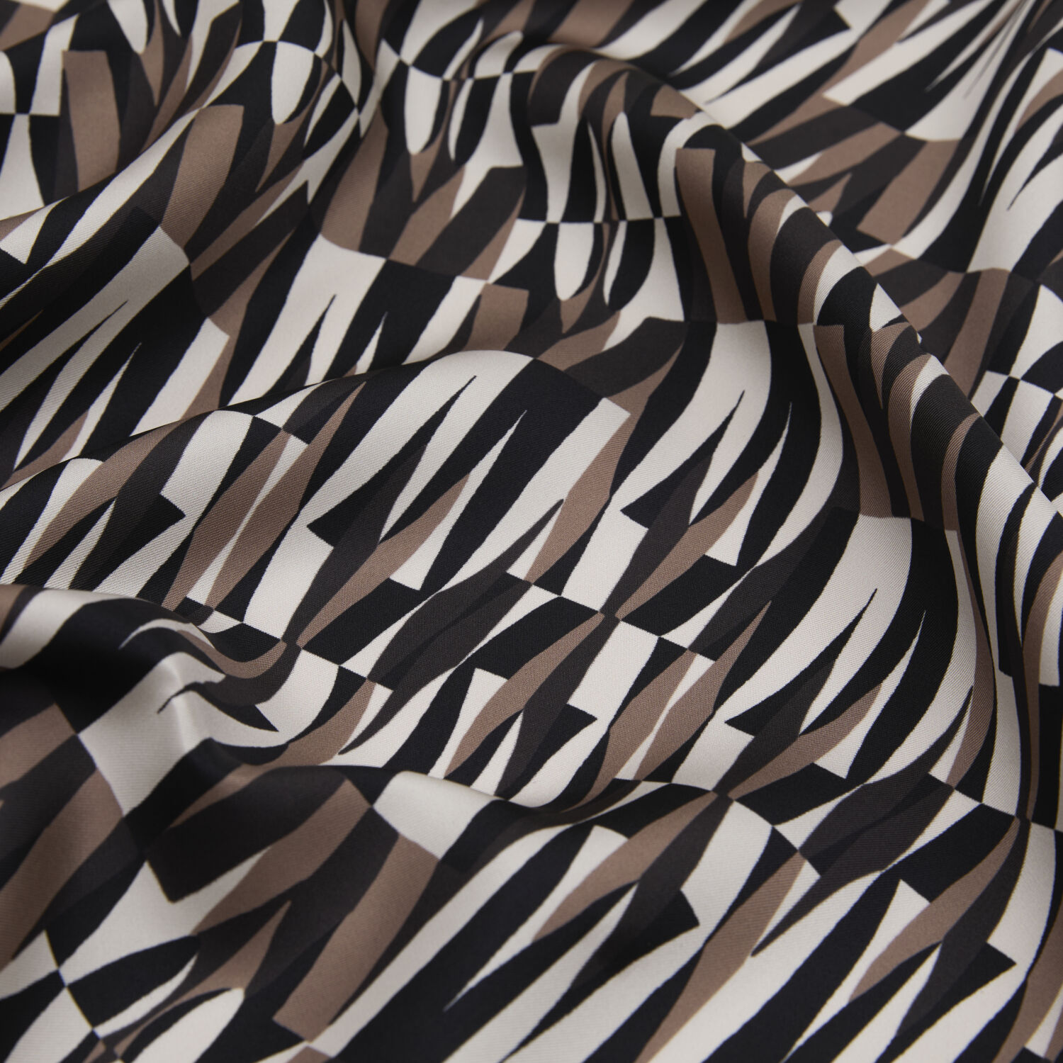 Bej İkat Retro Desenli Twill İpek Eşarp - 2