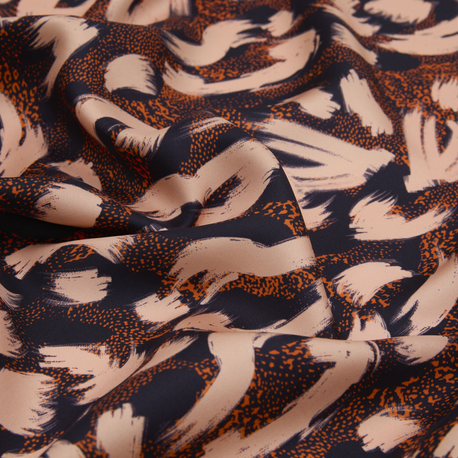 Bej Leopar Desenli Twill İpek Eşarp - 2