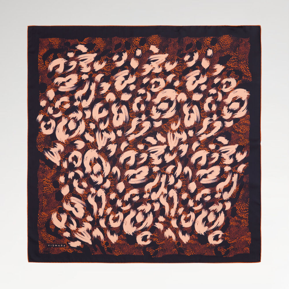 Bej Leopar Desenli Twill İpek Eşarp