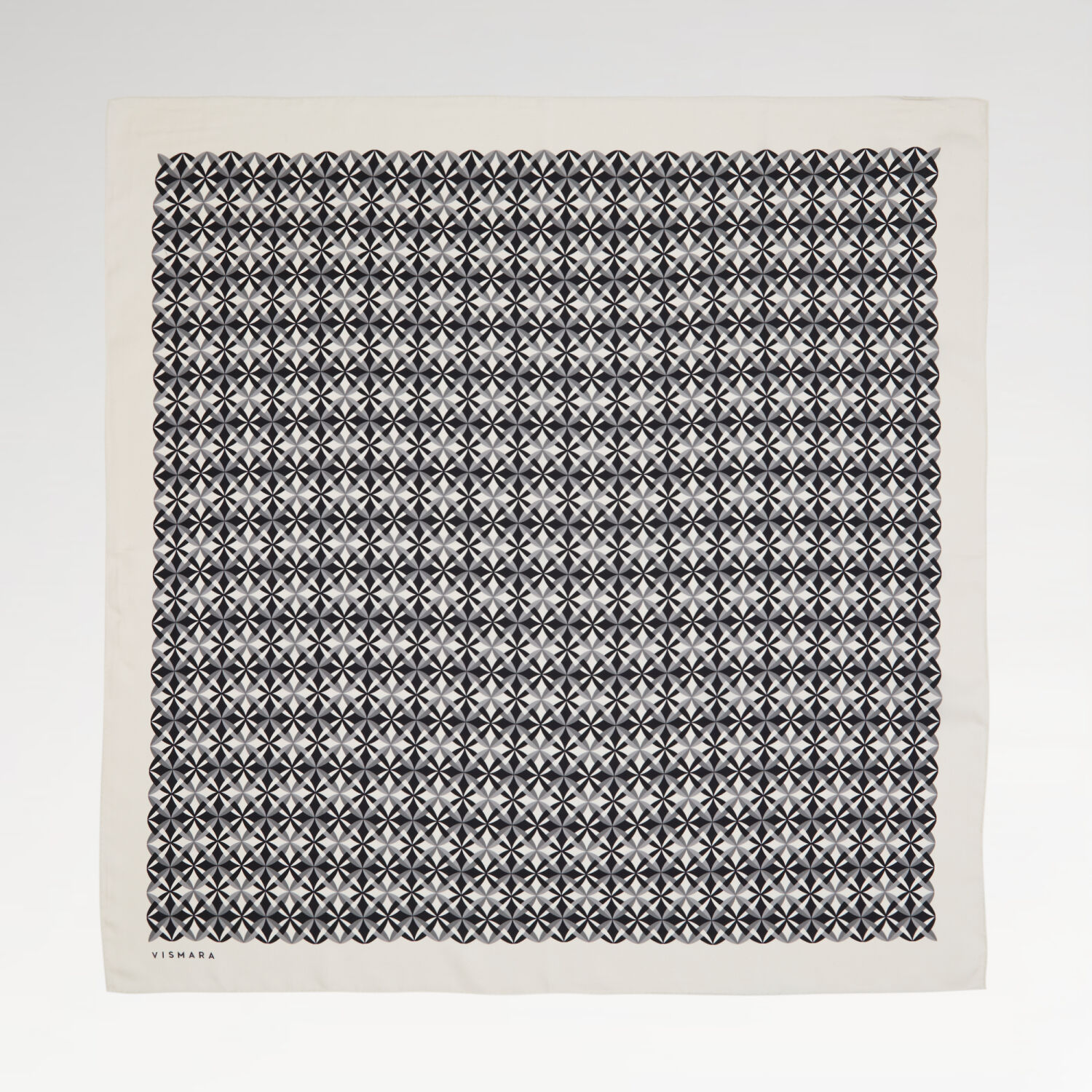 Beyaz Diamond Line Retro Desen Twill İpek Eşarp - 1