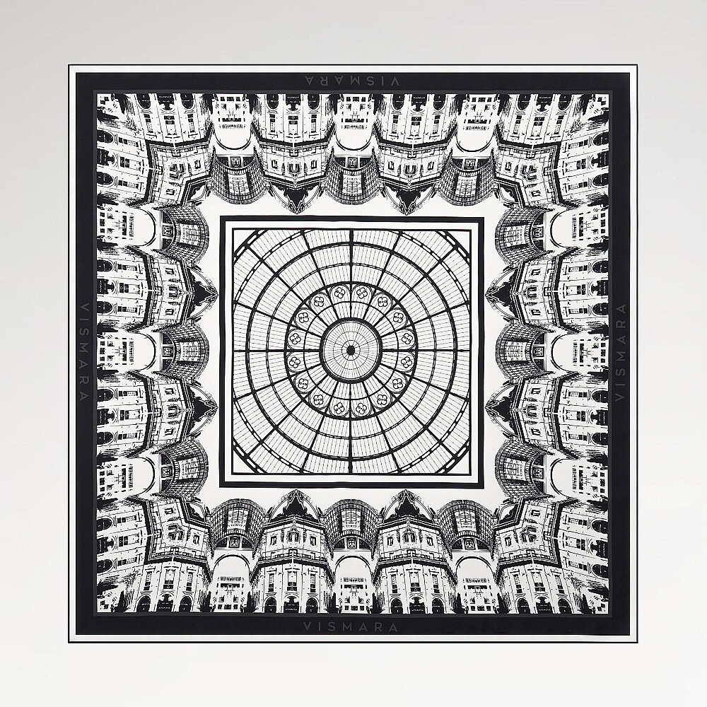 Beyaz Galleria Kubbe Desenli Twill İpek Eşarp - 1