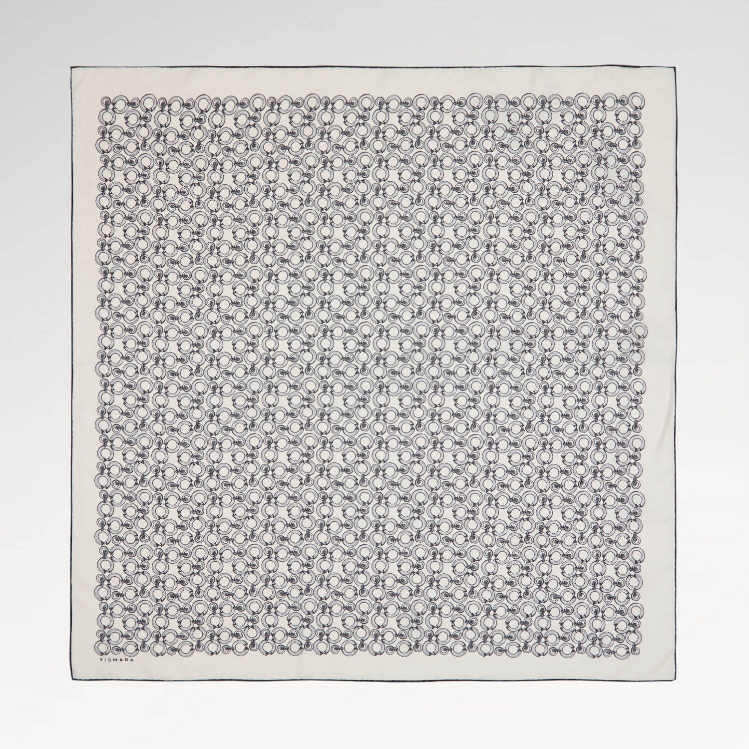 Beyaz Halkalı Zincir Desen Twill İpek Eşarp - 1