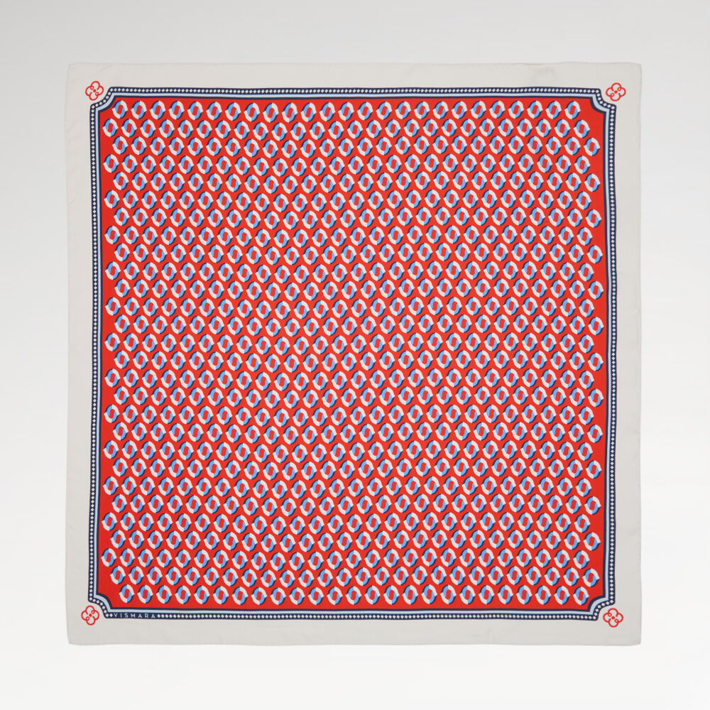 Beyaz Modern Geometrik Desenli Twill İpek Eşarp