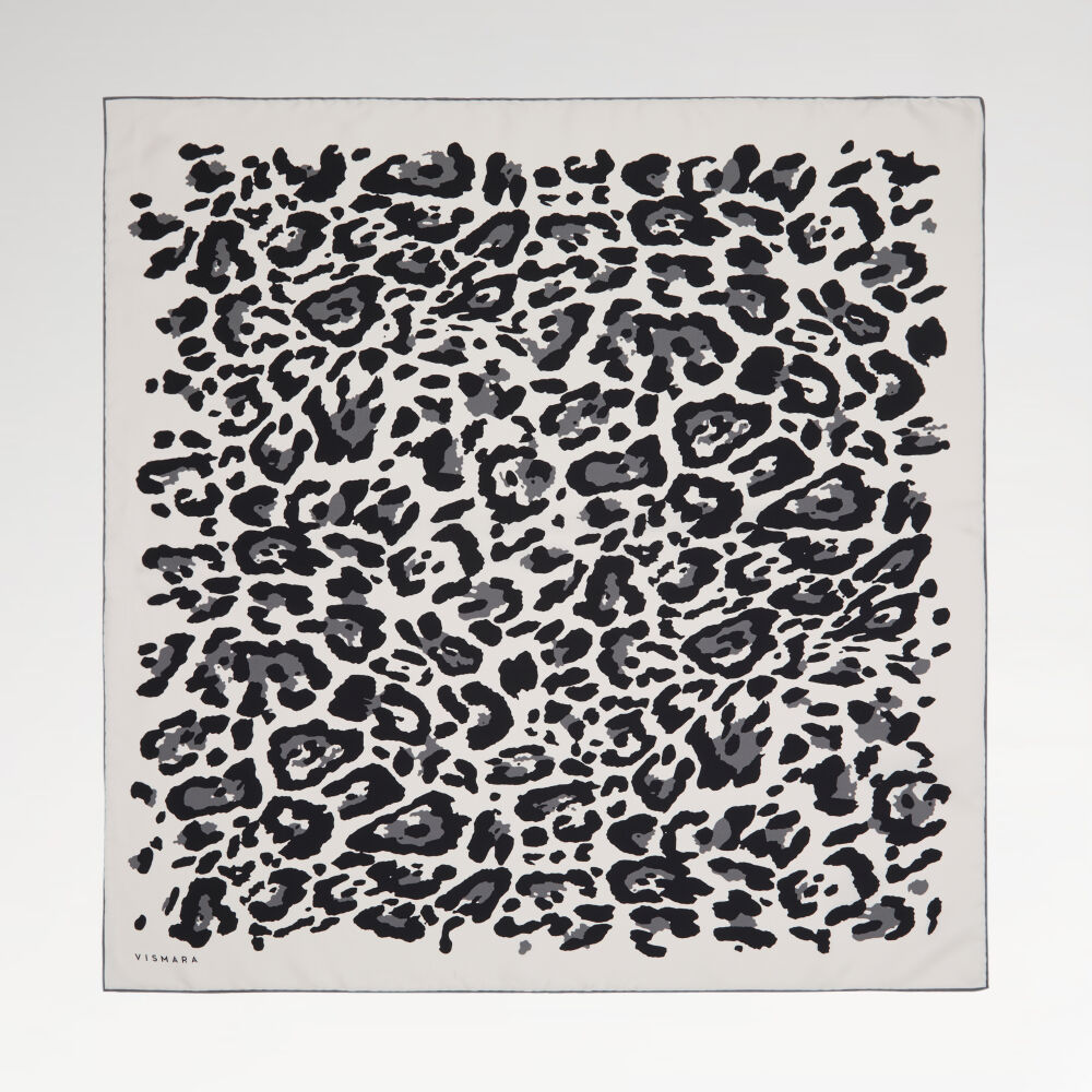 Beyaz Modern Leopar Desenli Twill İpek Eşarp