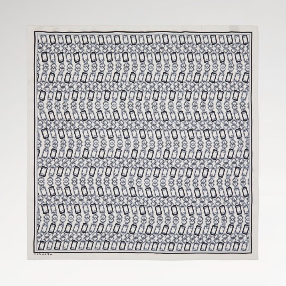 Beyaz Modern Zincir Desen Twill İpek Eşarp