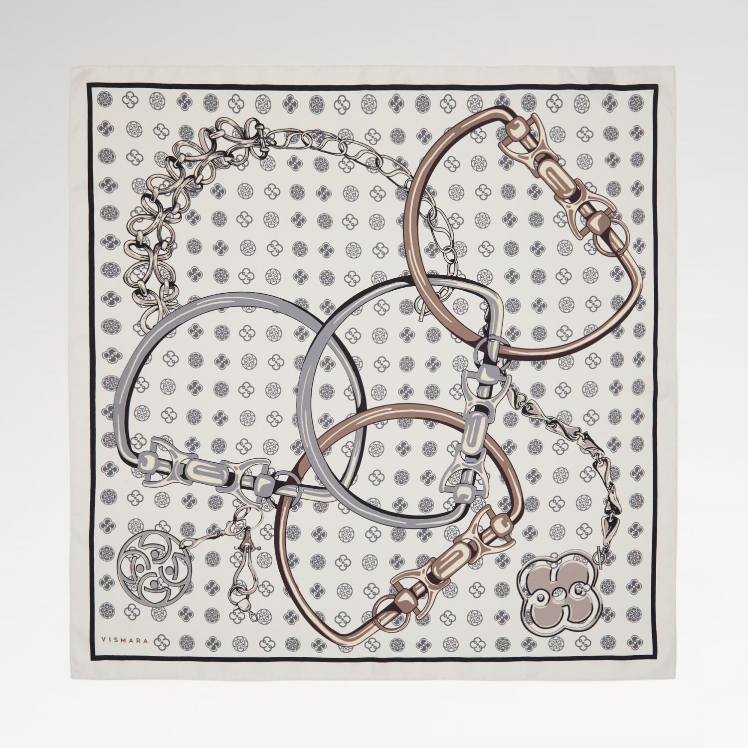 Beyaz Vismara Harness Desenli Twill İpek Eşarp - 1