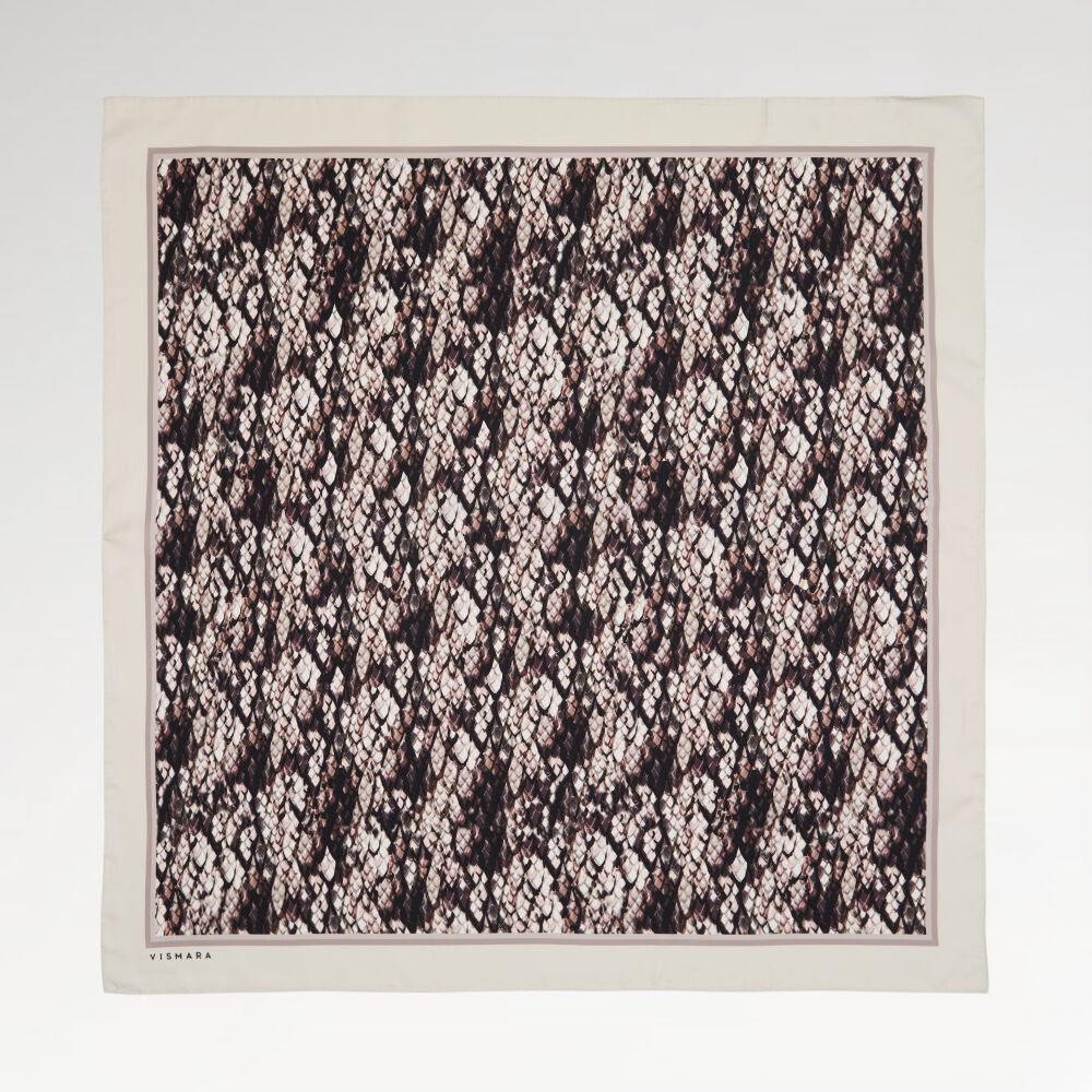 Beyaz Yılan Desenli Twill İpek Eşarp