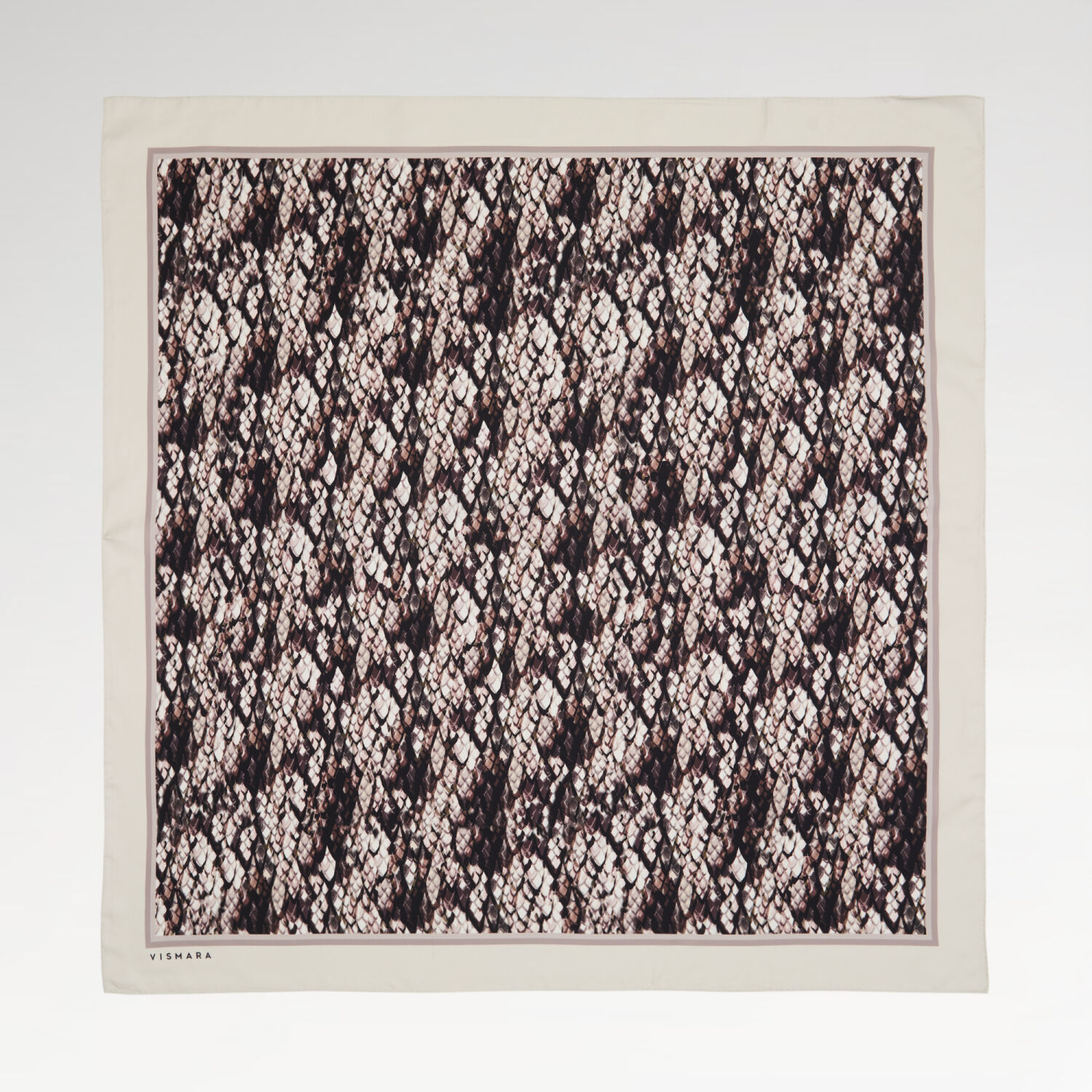 Beyaz Yılan Desenli Twill İpek Eşarp - 1