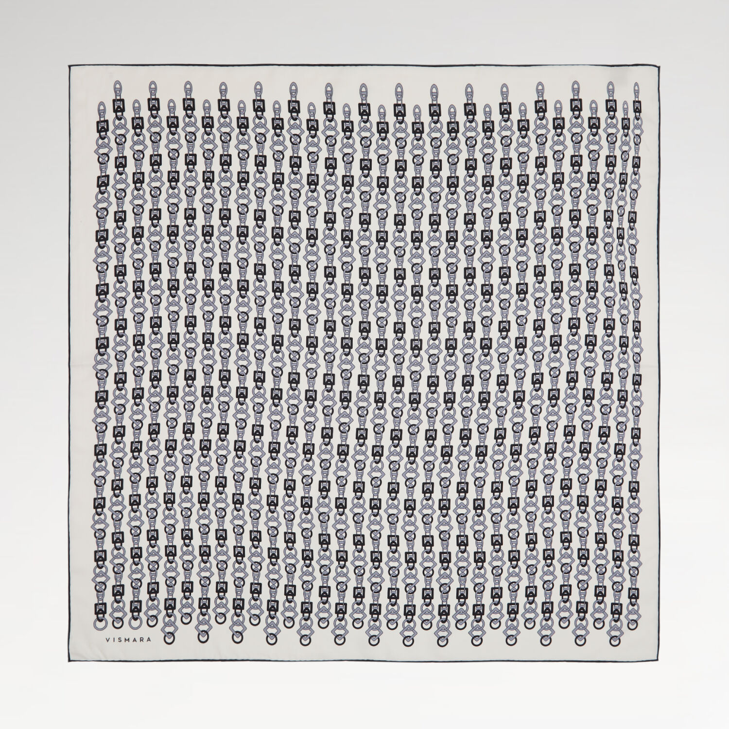 Beyaz Zincir Motif Desenli Twill İpek Eşarp - 1