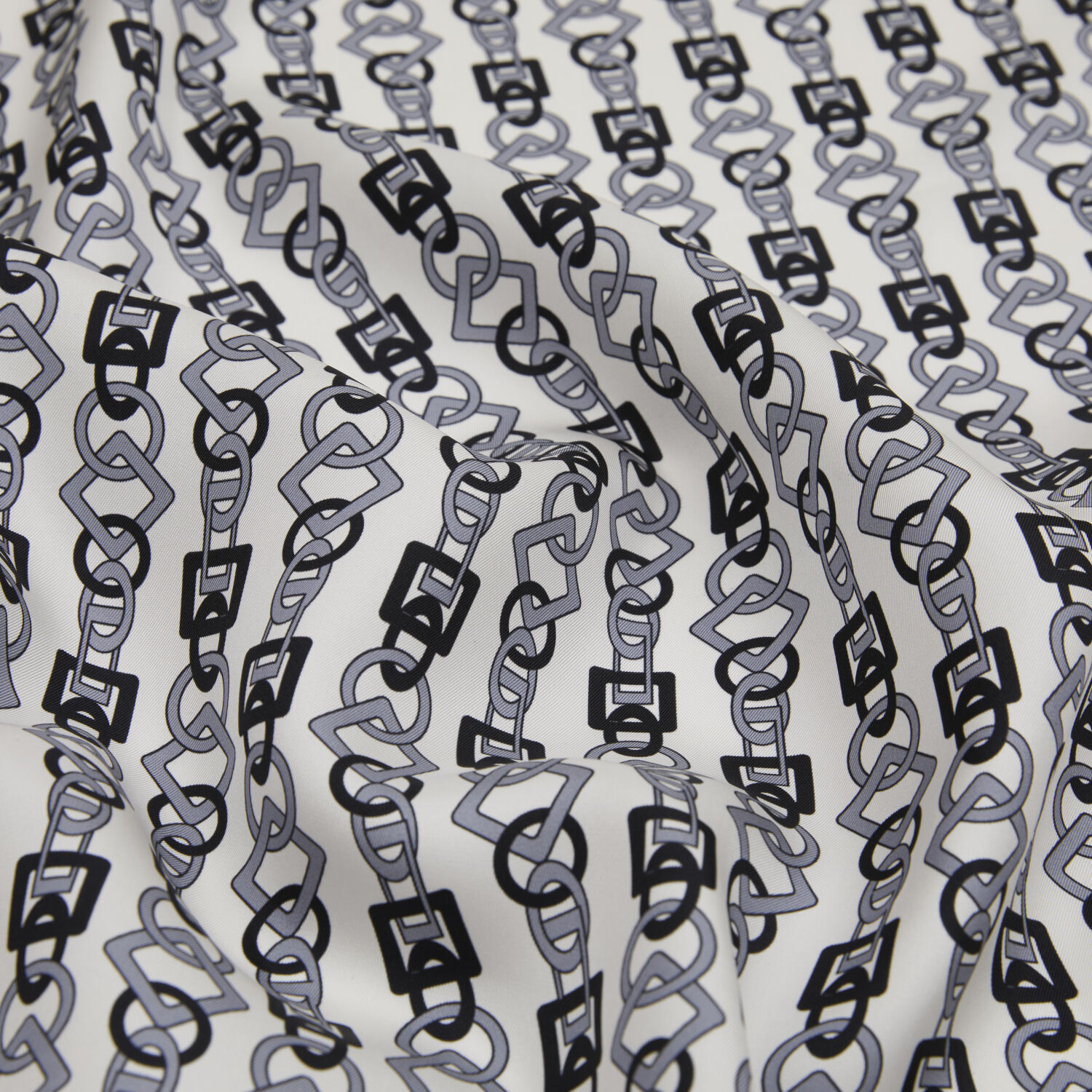 Beyaz Zincir Motif Desenli Twill İpek Eşarp - 2