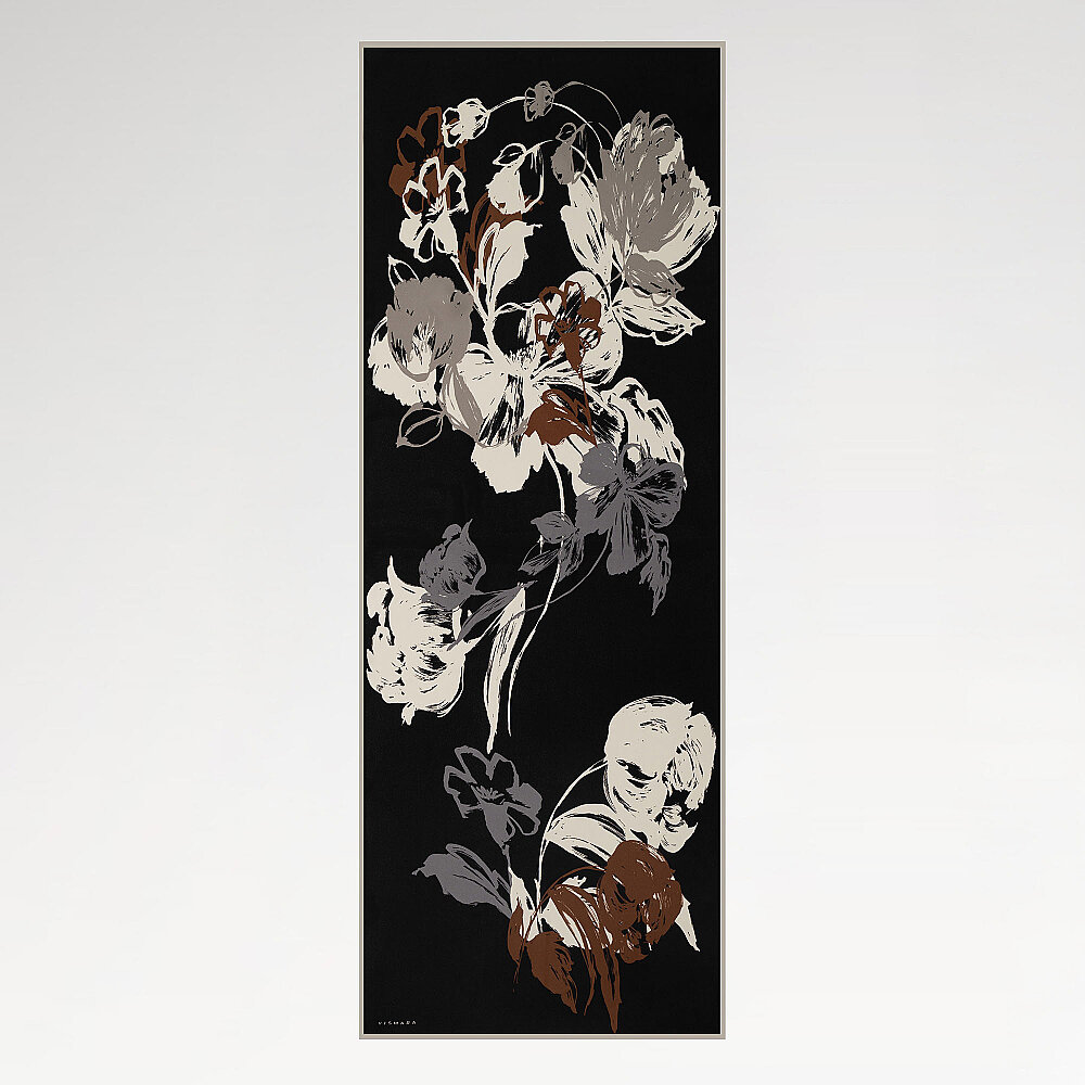 Black Abstract Tulip Pattern Silk Scarf - 2