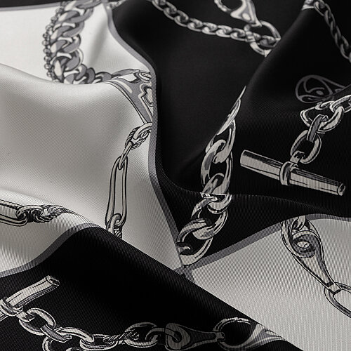 Black and White Vismara Chain Pattern Silk Square Scarf - Vismara