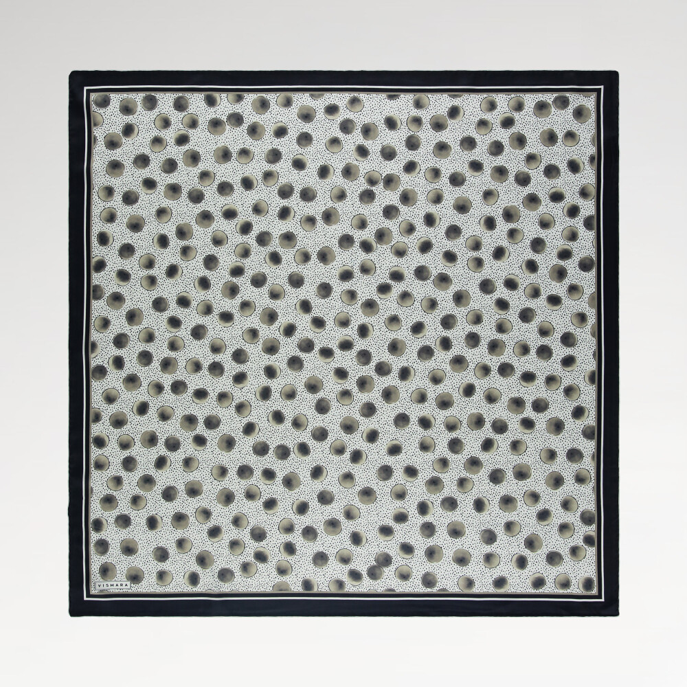 Black Artistic Dot Patterned Twill Silk Square Scarf