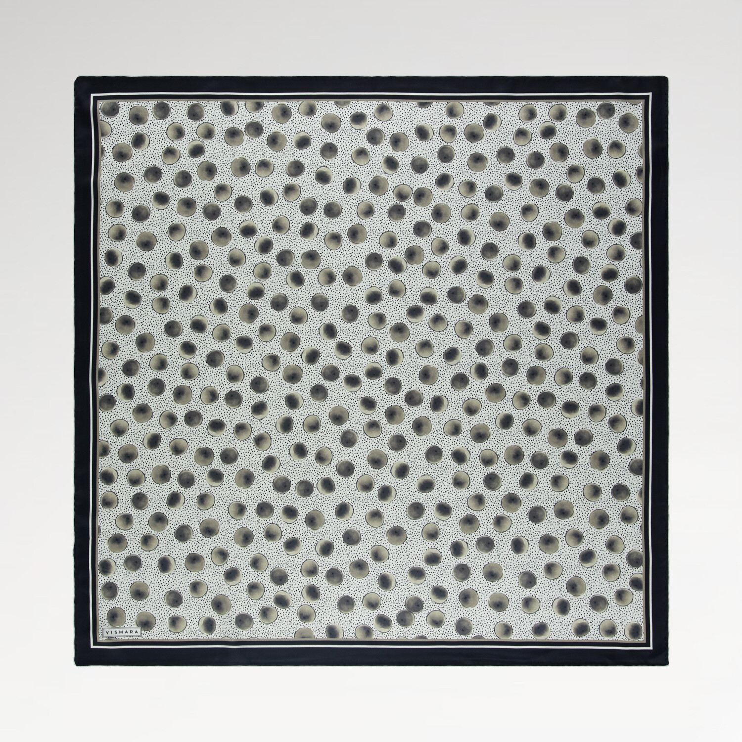 Black Artistic Dot Patterned Twill Silk Square Scarf - 1