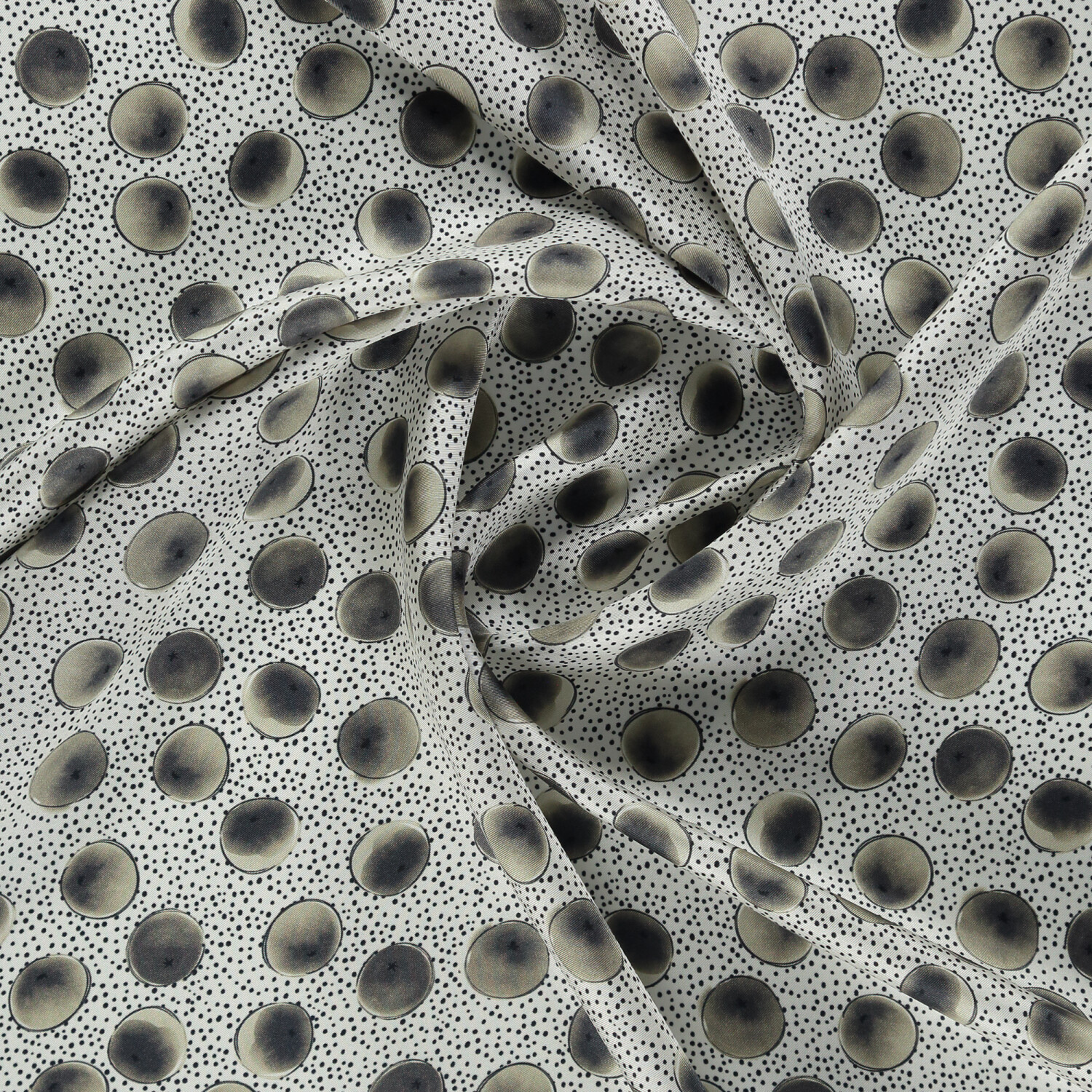 Black Artistic Dot Patterned Twill Silk Square Scarf - 2