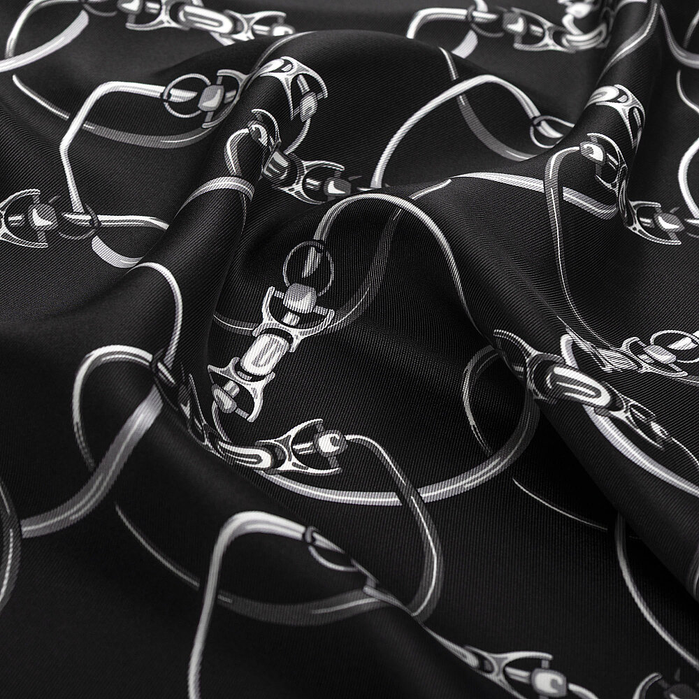 Black Chain Pattern Silk Square Scarf - 2