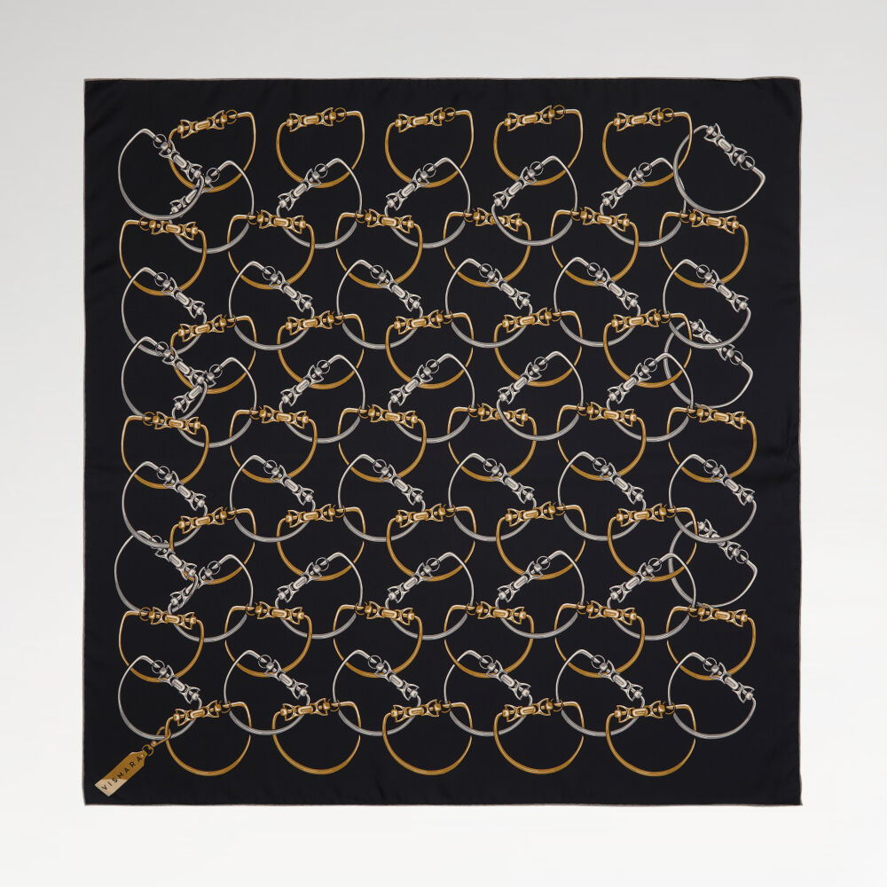 Black Chain Pattern Twill Silk Square Scarf