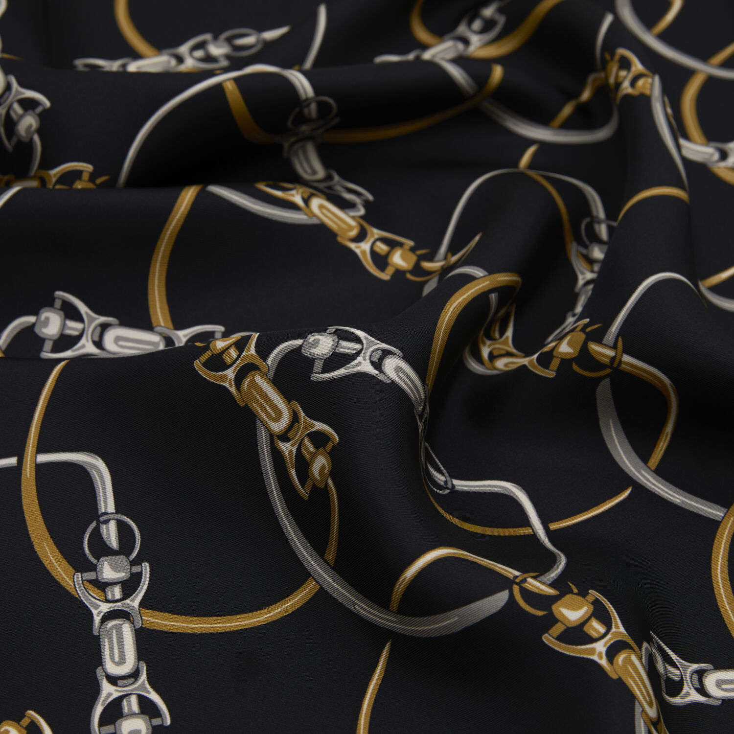Black Chain Pattern Twill Silk Square Scarf - 2