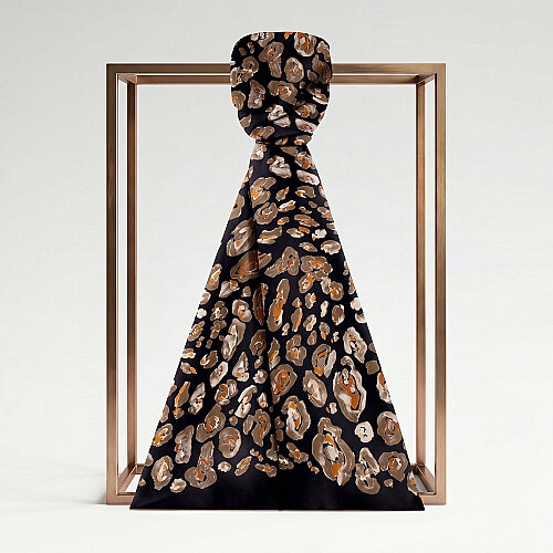 Black Coffee Classic Panther Pattern Silk Scarf - Vismara
