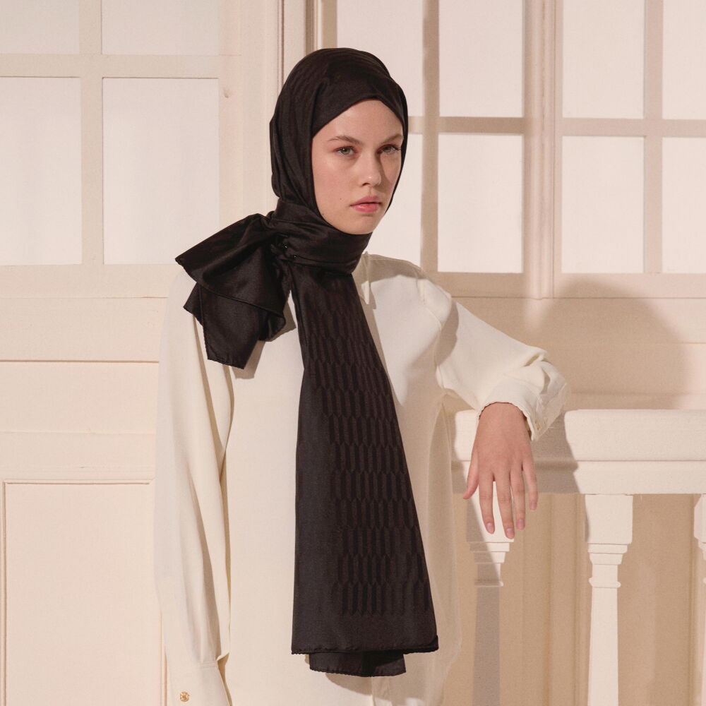 Black Drop Pattern Jacquard Wool Silk Scarf - Vismara