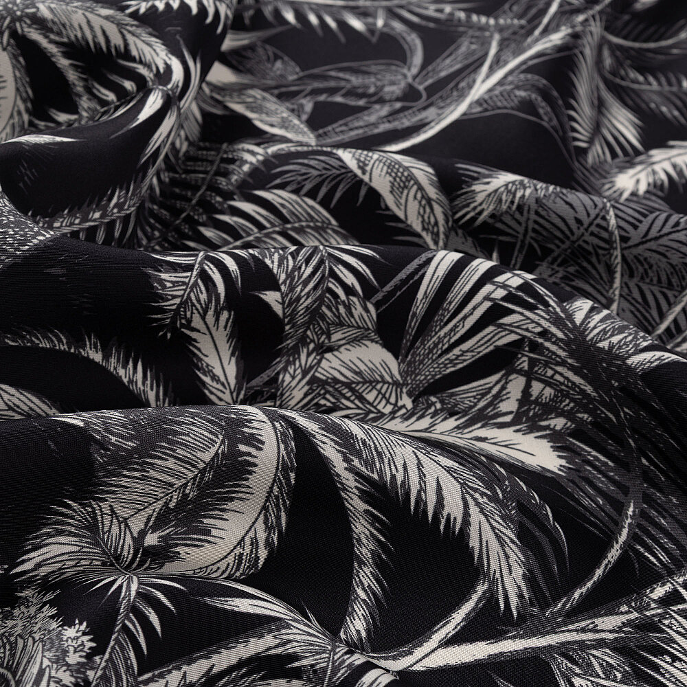 Black Exotic Oasis Patterned Twill Silk Square Scarf - 2