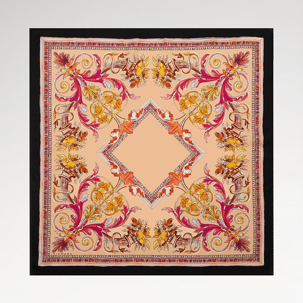 Black Fiorenza Patterned Silk Square Scarf - 1