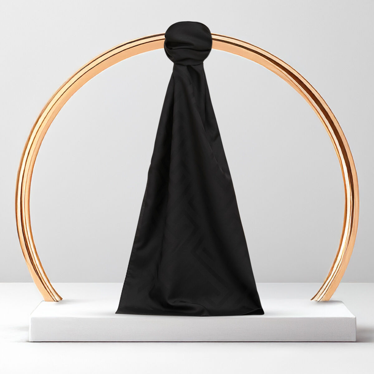 Black G Pattern Jacquard Wool Silk Scarf - 1