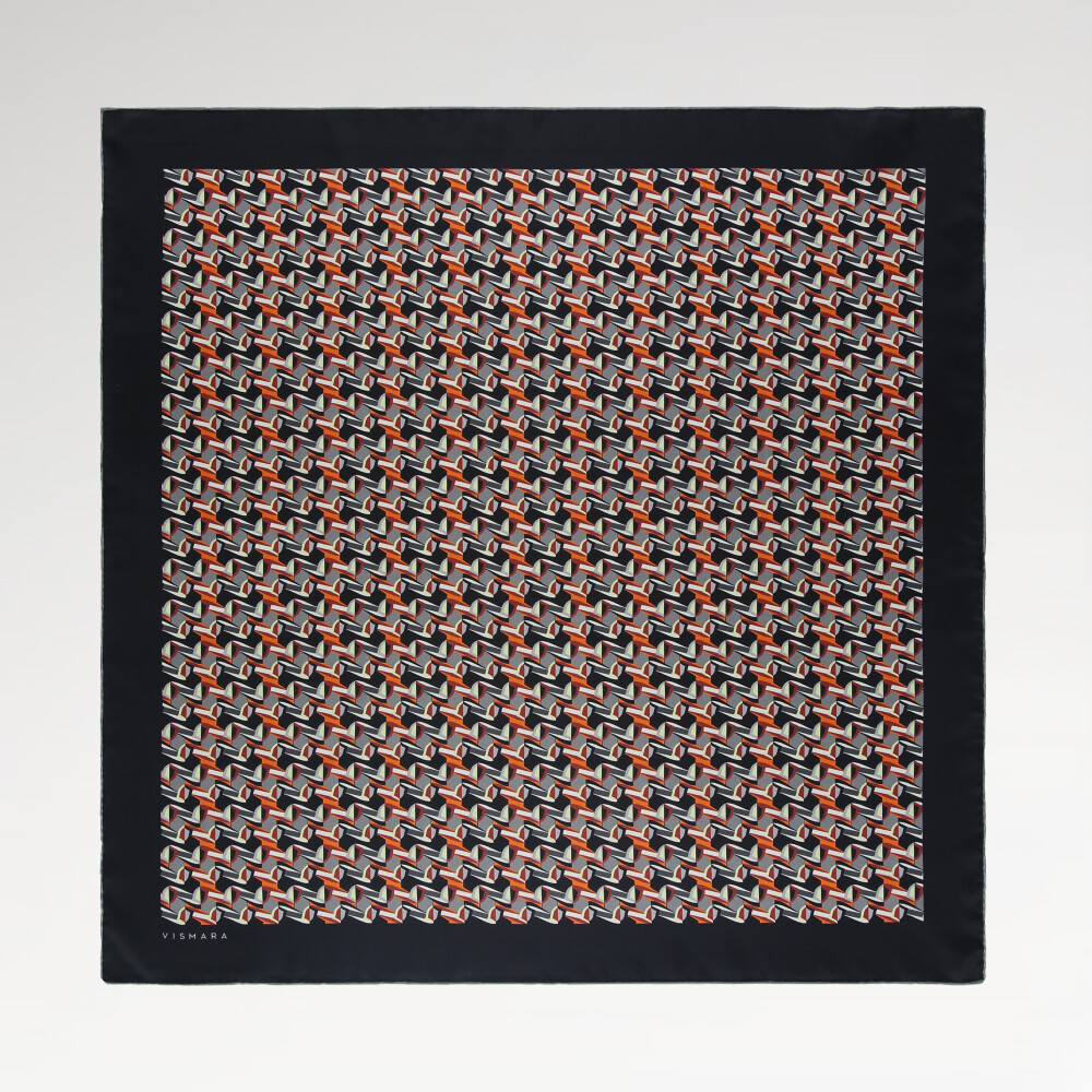 Black Geometric Retro Pattern Twill Silk Square Scarf