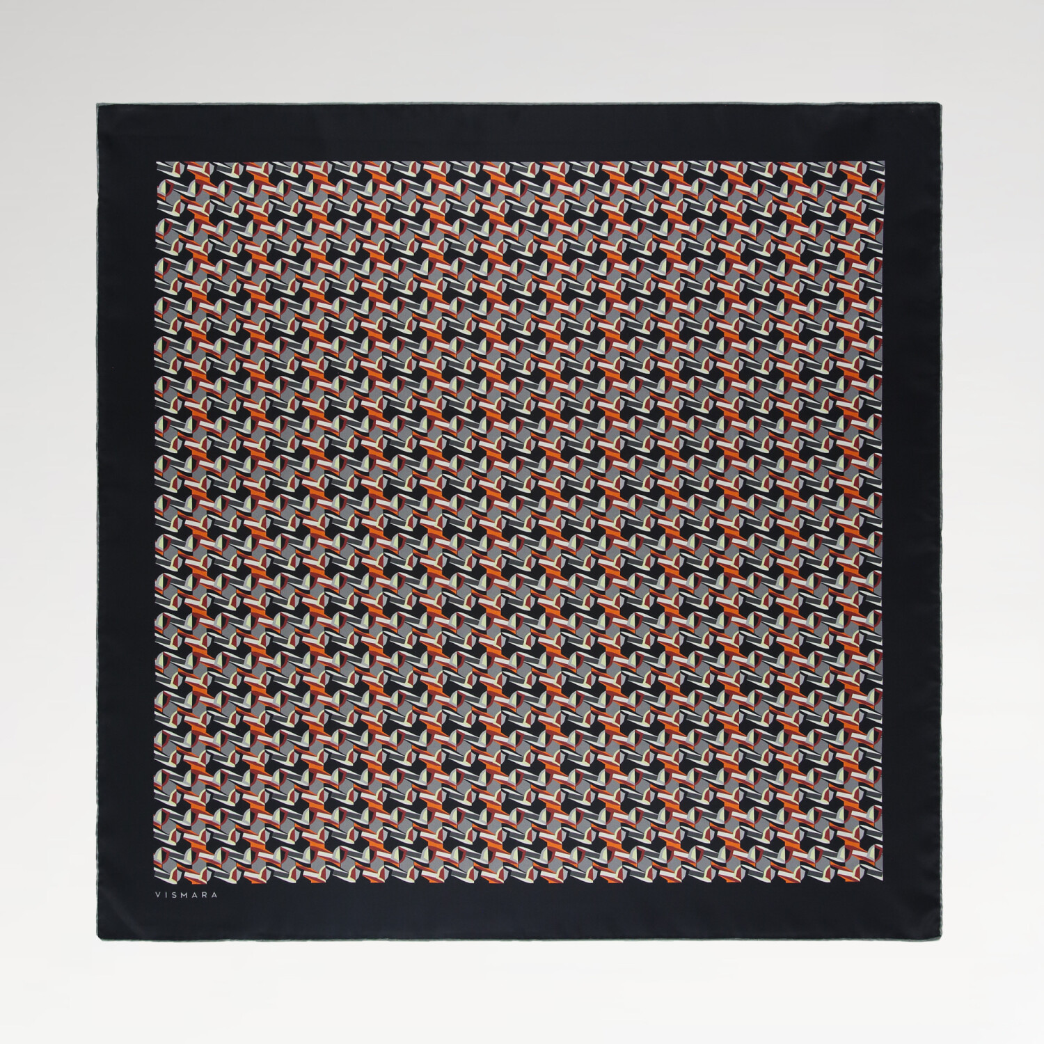 Black Geometric Retro Pattern Twill Silk Square Scarf - 1
