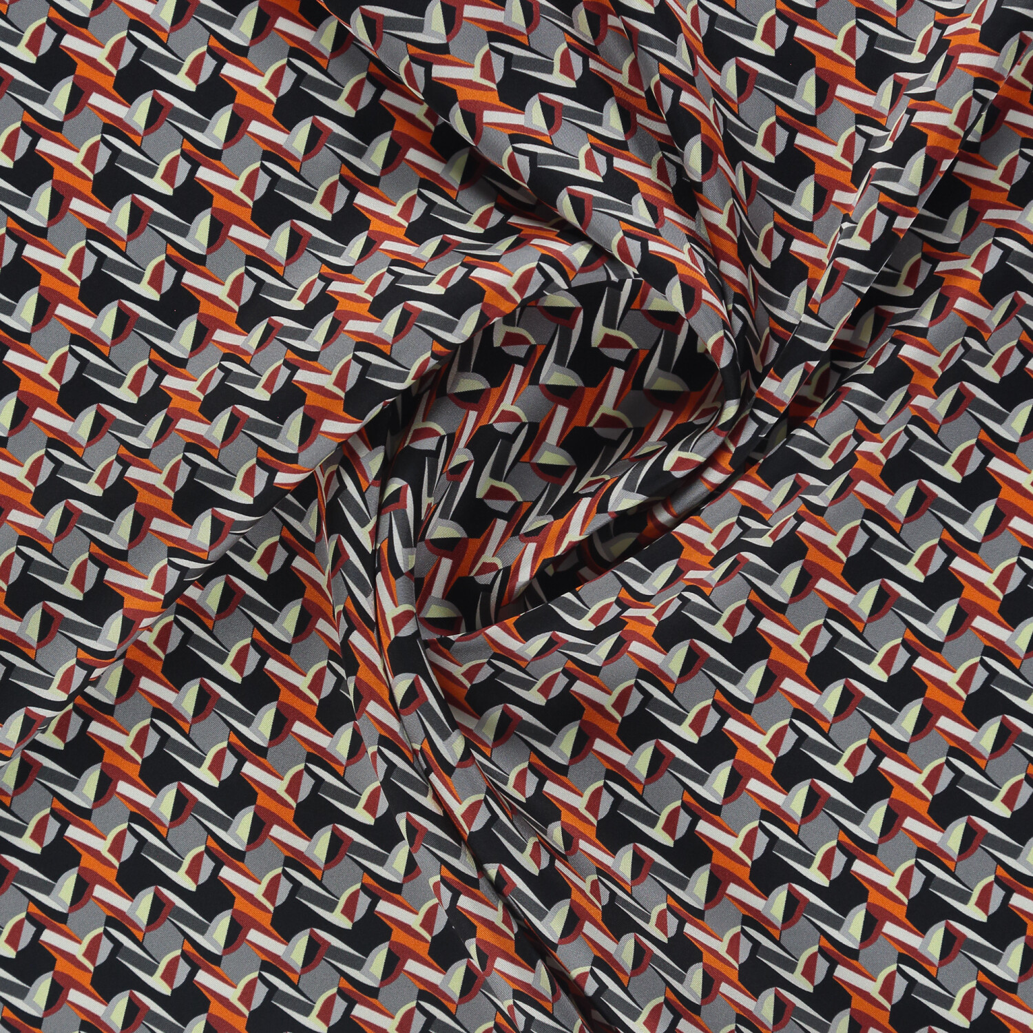 Black Geometric Retro Pattern Twill Silk Square Scarf - 2