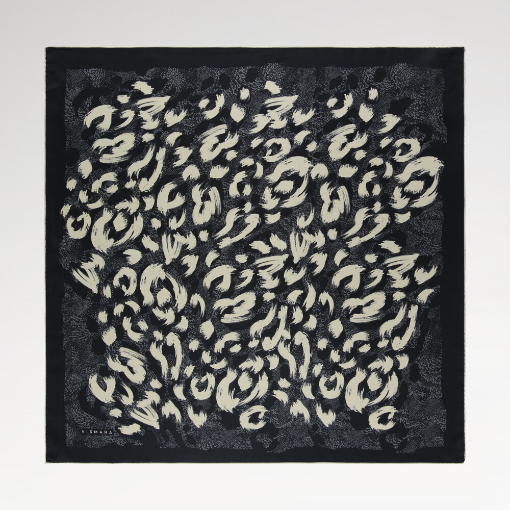 Black Leopard Print Twill Silk Square Scarf