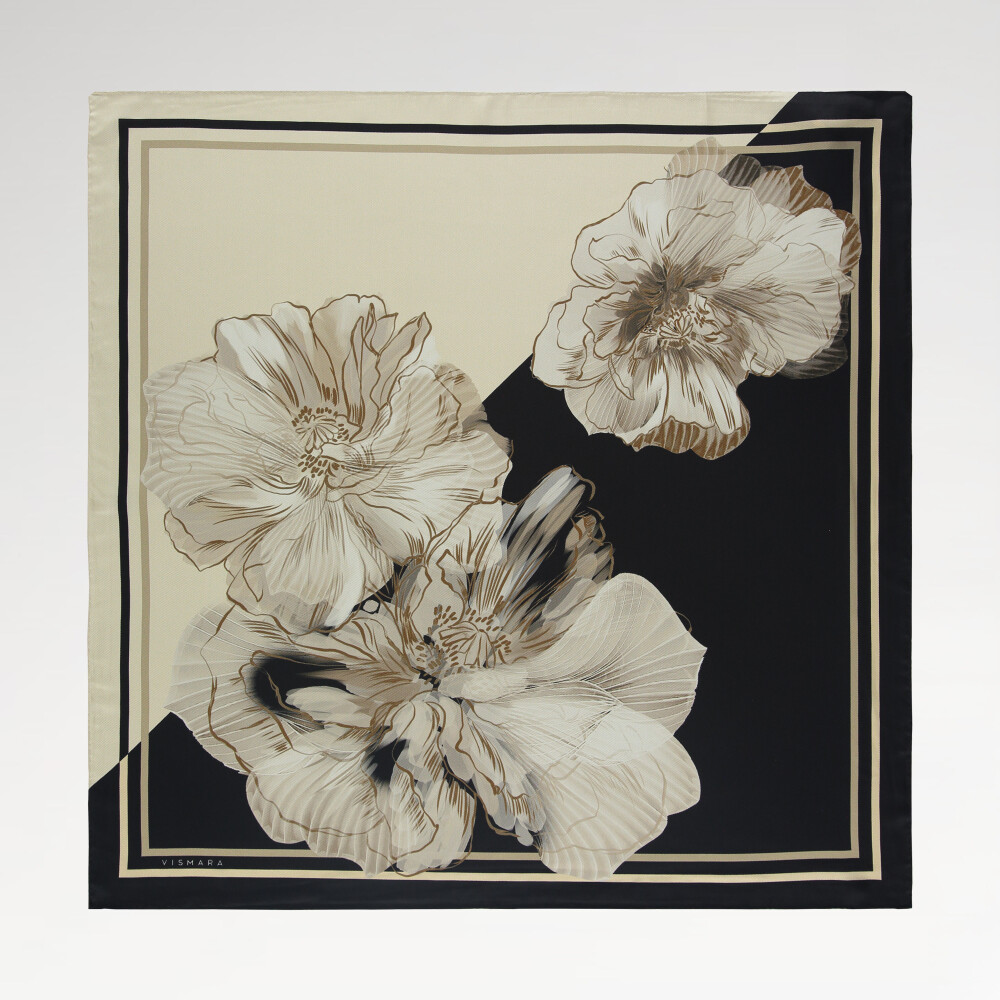 Black Linea Fiora Pattern Twill Silk Square Scarf