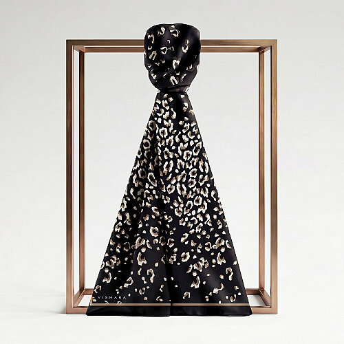 Black Mink Abstract Leopard Print Silk Scarf