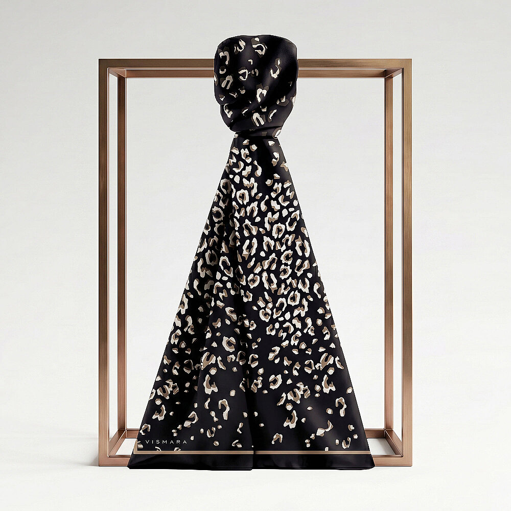 Black Mink Abstract Leopard Print Silk Scarf - 1