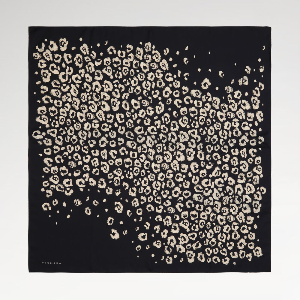 Black Modern Leopard Texture Patterned Twill Silk Square Scarf