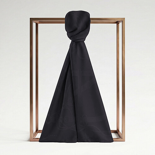 Black Monarque Chain Pattern Jacquard Cotton Silk Scarf