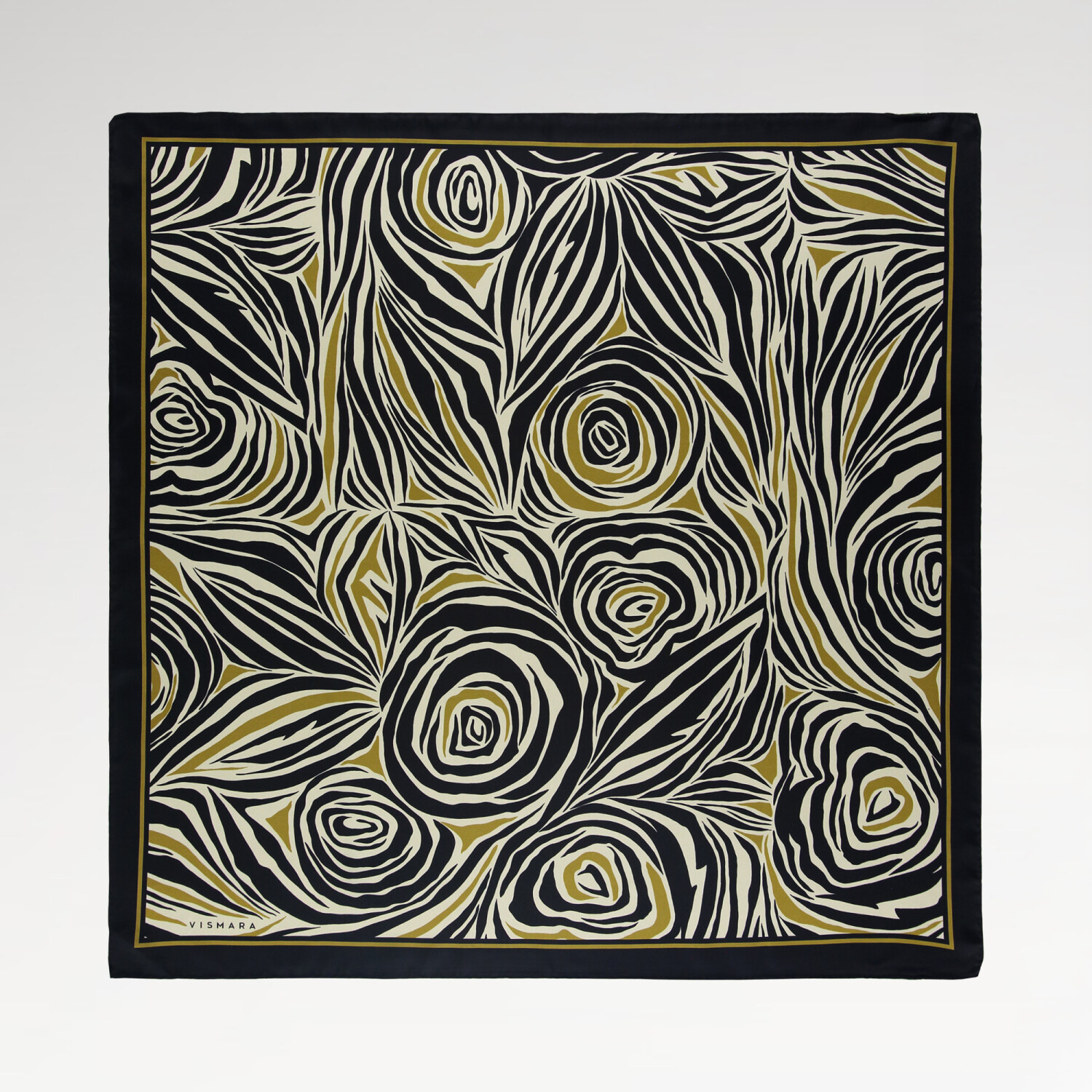 Black Monobloom Pattern Twill Silk Square Scarf - 1