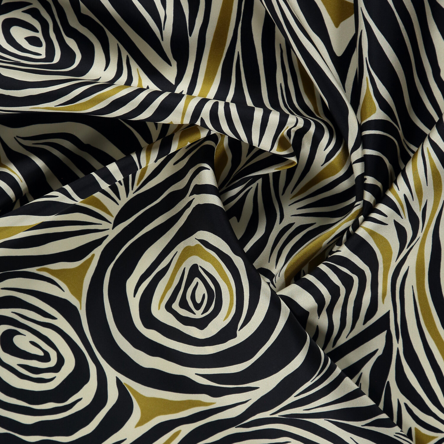 Black Monobloom Pattern Twill Silk Square Scarf - 2