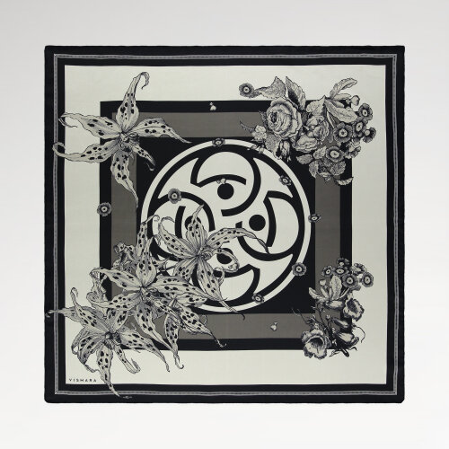 Black Monogram Flora Patterned Silk Square Scarf