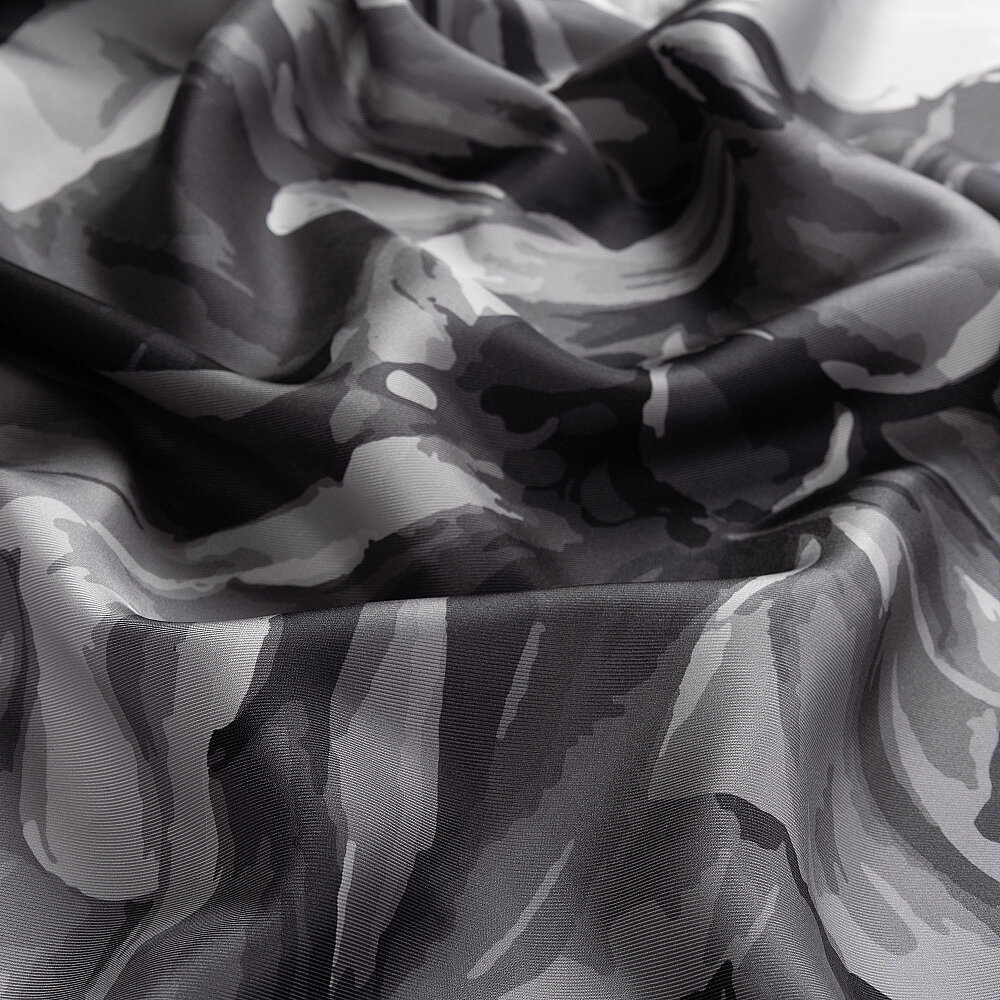 Black Peony Flower Patterned Twill Silk Square Scarf - 2