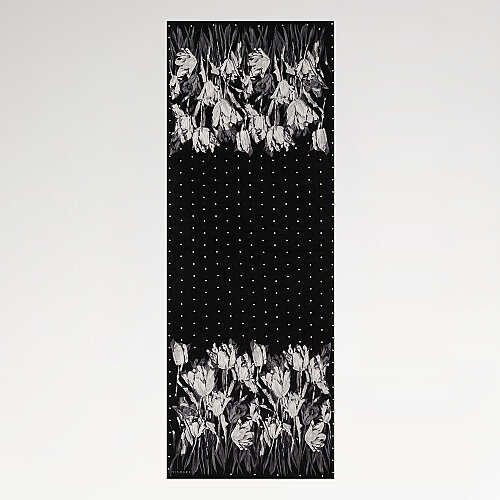 Black Polka Dot Tulip Garden Pattern Silk Scarf - Vismara