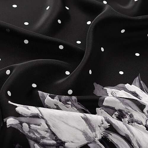 Black Polka Dot Tulip Garden Pattern Silk Scarf - Vismara